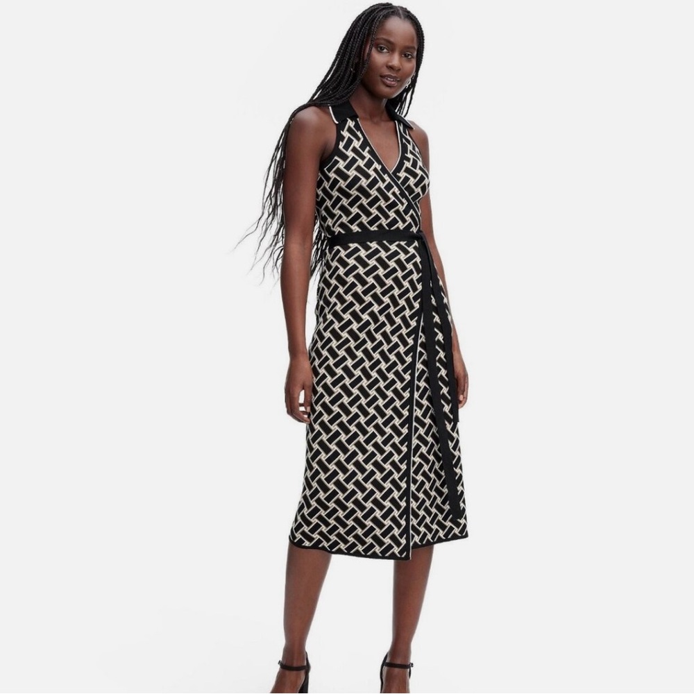 NWT Diane Von Furstenberg Black and White Sheath Midi EXCLUSIVE Dress XXL